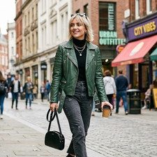 Giacca biker donna pelle verde