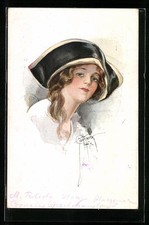 Cartolina artistica Court Barber: Giovane donna con cappello 1917 