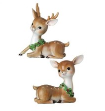 Set/2 7.5" Regency Retro Laying Fawn Deer Rustic Retro Vntg Christmas Decor
