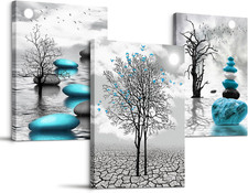 Quadri Nero Bianco Turquoise Moderni Soggiorno, Grande Albero Lago Paesaggio Nat