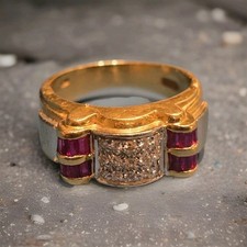 Anello Oro 18kt 750 Gold Ring Brillanti Vintage Diamonds Diamanti Rubini Ruby
