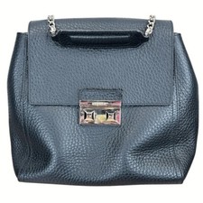 Zaino borsa FURLA ITALIA Bella pelle nera ciottolata tracolla catena piccolo nuovo senza etichette