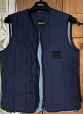 FRAHM Gilet Trapuntato Utility Gilet Blu M Medium Uomo Doppia Zip Tasche Isolate