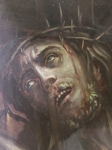 Dipinto olio tavola cristo - olio, su