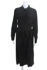 MNG Womens Button Front Collared Belted Polka Dot Dress Black Purple Size 8