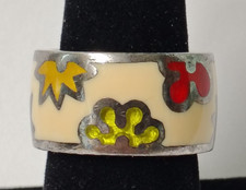Anello grande collezione Alan K. Designo resina smaltata multicolore e argento 925 pz/