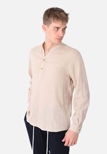 Camicia Uomo 100% Lino Collo Coreana Camicie Serafino Slim Estiva Made in Italy