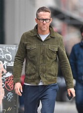 Ryan Reynolds Giacca Camionista Pelle Verde Uomo Pura Camoscio Personalizzata