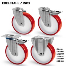 Rulli di trasporto acciaio inox rulli per carichi pesanti PU 80 100 125 160 150 200 mm