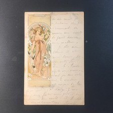 ALPHONSE MUCHA.  CARTOLINA SPEDITA NEL 1900. (serie 4 Stagioni).