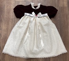 Abito vintage carino una ragazza rosso bordeaux velluto pizzo volant USA taglia 4