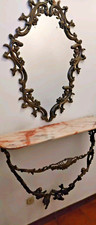 Console antiquariato in ottone e marmo con specchio da parete