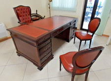 scrivania con cassetti cm 200 x 100 in mogano stile marina-inglese con pelle