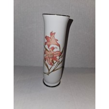 Vaso farfalla floreale porcellana bianca bordo oro decoro accento 7" alto