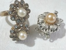 LOTTO VINTAGE ANELLO ARGENTO 800 2 FIORI PERLE  STRASS+1. CHIUS.COLLANA ARG. 835