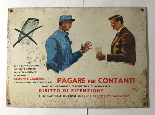 Vecchia targa metallo latta - in, metallo/latta