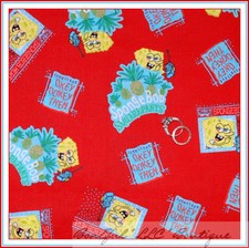 BonEful Fabric FQ Cotton Sponge Bob Hawaii Beach Flower Beach Kid TV Nick Jr OOP