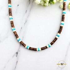 COLLANA UOMO SURFISTA LEGNO DI COCCO E PIETRE DURE TURCHESI E BIANCHE