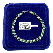 Bracciale Tennis Striscia Verde pl. oro Bianco 18k con Cristalli Zirconi B18