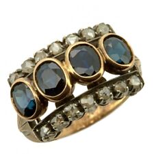 Anello Antico Zaffiri Blu e Diamanti taglio a Rosa Oro 18 kt Argento 5,17 gr