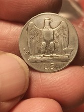 Italy 5 Lire 1929 Vittorio Emanuele III FERT 2 Rosette **  Argento 835 Coin 