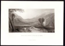 APOLLO E DAFNE NELLA VALLE DI TEMPE, di  TURNER  , grande incisione , 1860
