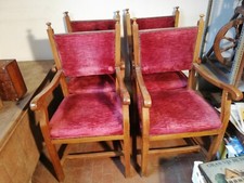 SET 4 SEDIE con braccioli in legno e velluto amaranto