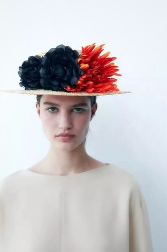 Cappello raffia con fiori - raffia, zara