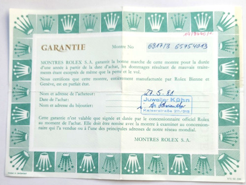 Rolex certificato garanzia - rolex,
