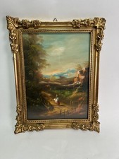 Quadro ad olio impressionista paesaggio natura casa stile Liberty cornice antico