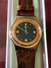 Swatch Gent P.D.G. (GX122)-Originale+nuova batteria-BRONZE/nobile! Pelle vera!