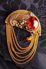 Vintage MARENA Brosche Anstecker Füllhorn Kette Aurora 80er 90er Modeschmuck