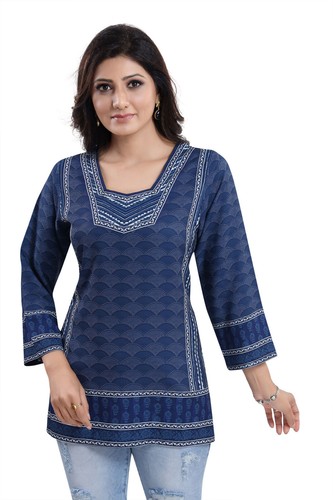 Top tunica donna blu - , floreale