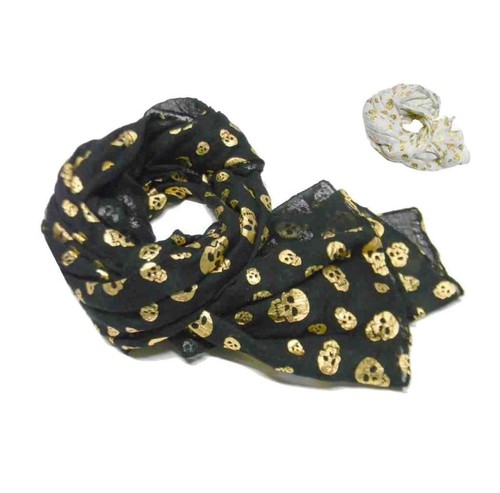 Sciarpa nera con teschi - , oro