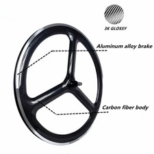 700C Tri Raggi Ingranaggio Fisso Pista Bici Ruote Carbonio Clincher Larghezza 23mm 