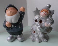 2 Personaggi di NATALE in ceramica: Babbo Natale+ Albero di Natale porta candela
