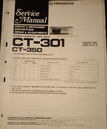 Pioneer 301 350 cassette - pioneer, ct-350
