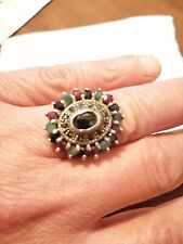Antico Anello Arg 925 Smeraldo Rubino Zaffiro