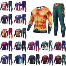 T-shirt uomo manica lunga set compressione stampa 3D Marvel supereroi palestra top
