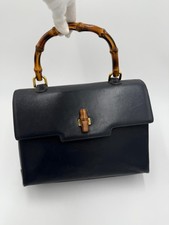 GUCCI BORSA VINTAGE BAMBOO TOP HANDLE BLU NAVY 