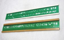 Lotto 2 normografi vintage Vibo plastic e altro legno 10 mm verde 26x4,5 cm