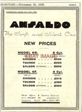 1926 Advert for 'ANSALDO' Motor Cars Price List Original Small Print Ad 726/105