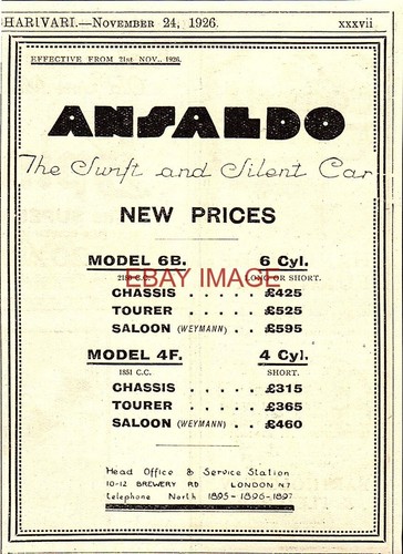 1926 advert for ansaldo - 1926, 'ansaldo'