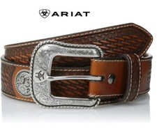 ARIAT Cintura cowboy western country cuoio pelle fibbia marrone basket conchos