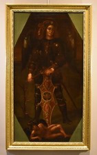 Grande Dipinto antico San Michele Arcangelo 17 Secolo Olio su tela Lombardo