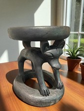 Tavolino tribale in legno africano Bamileke - sgabello rotondo in legno Camerun