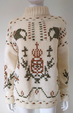 Maglione crest nautico ricamato lana ancoraggio barca a vela pescatore vintage anni 90 M