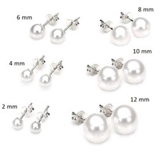 Orecchini Argento 925 Perla misure da 2 a  12 mm Donna Ragazze