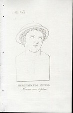MERCURIO COL PETASO , incisione su rame, 1821, scultura nel Museo  in Vaticano