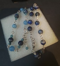 Meoni due Bracciali, Lapislazzuli, Acquamarina, Calcedonio Blu,Fatti A Mano